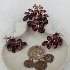 Gorgeous 1940's Royal Purple Rhinestone Demi Parure